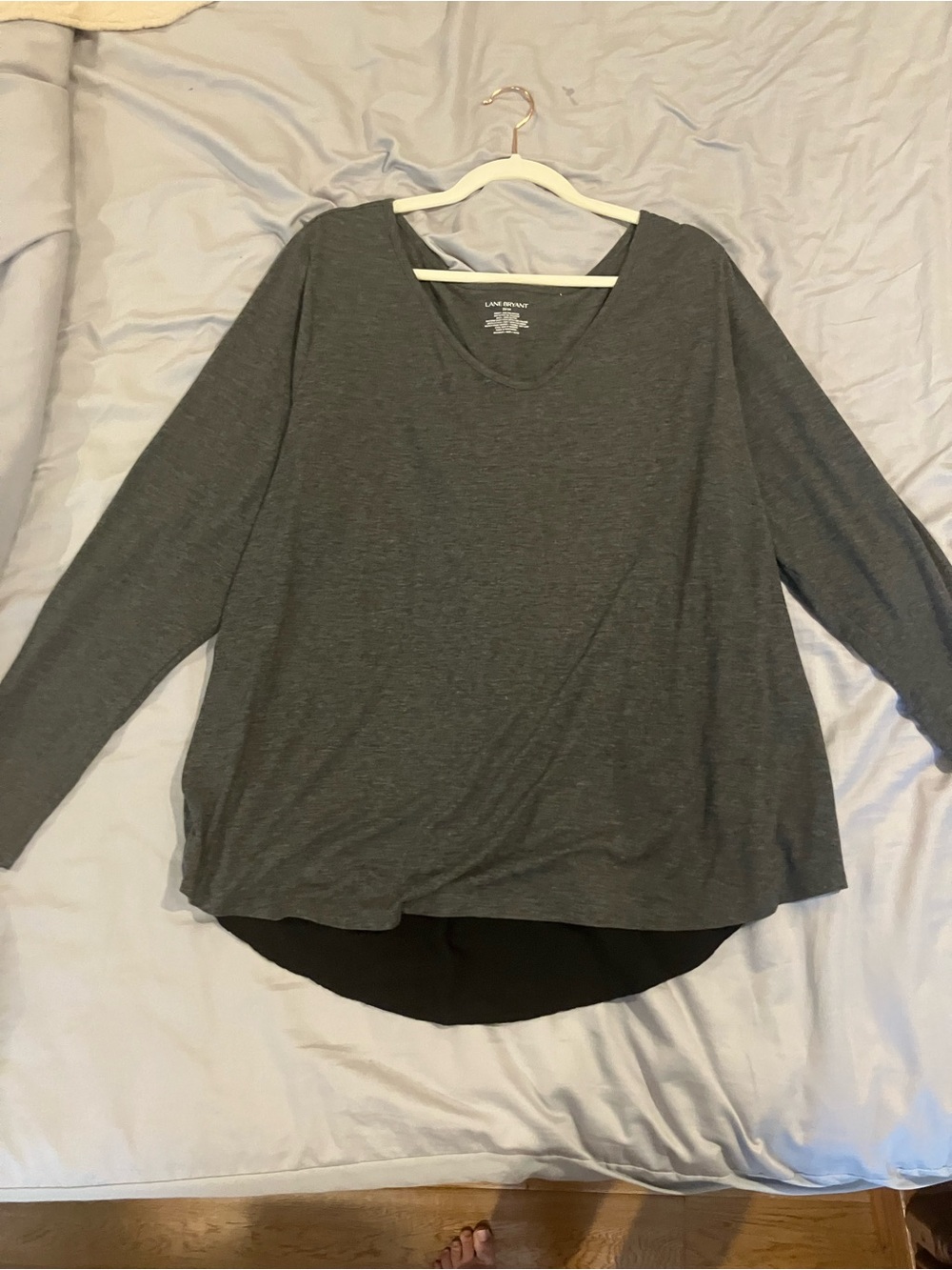 Lane Bryant Charcoal Gray V-Neck Long Sleeve Tee
